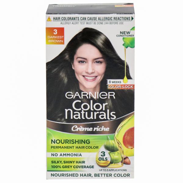 Garnier Color Naturals Creme Riche Nourishing Hair Color 3 Darkest Brown (35 ml + 30 g)