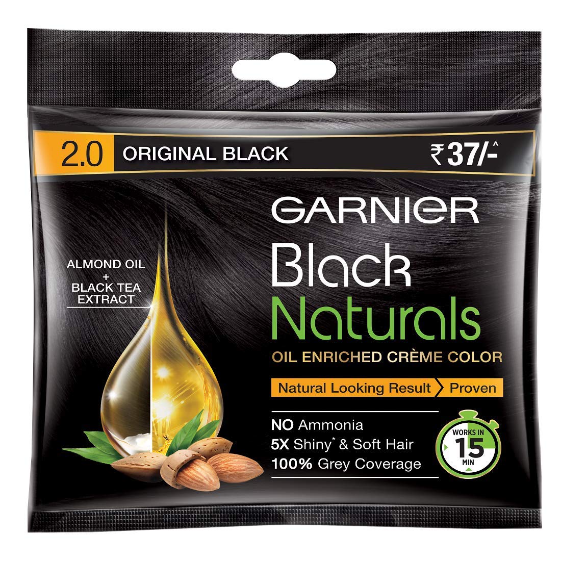 Garnier Color Naturals Hair Color, 2.0 Original Black (20ml + 20g)