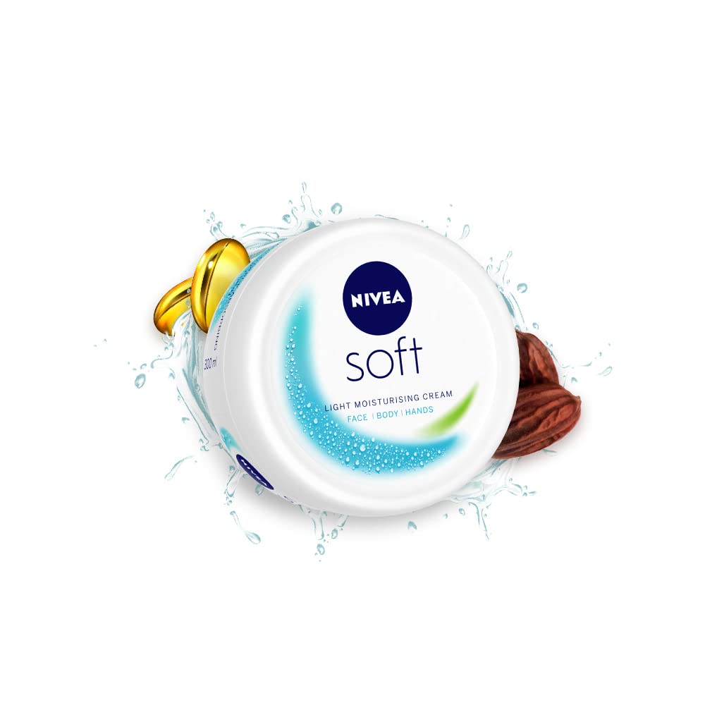 NIVEA Soft Light Moisturizer Cream, with Vitamin E & Jojoba Oil for Face, Hands and Body, 200 ml
