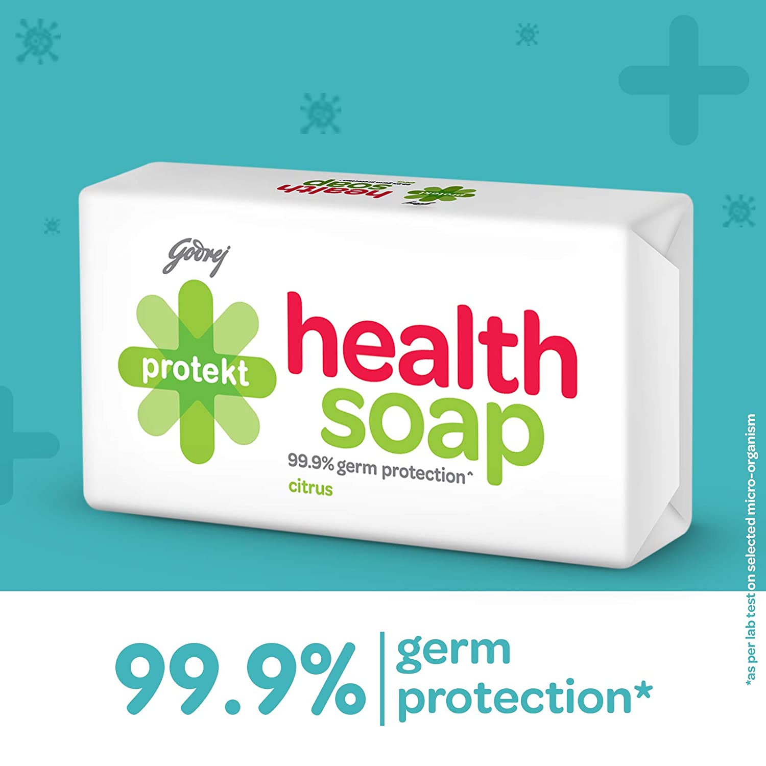 Godrej Protekt Health Bath Soap, Anti-bacterial with 99.9% Germ Protection -Citrus Fragrance, 100 gram