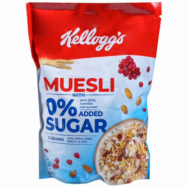 Kelloggs Muesli 0% Added Sugar 5 Grains Oats, Wheat, Corn, Barley, Rice