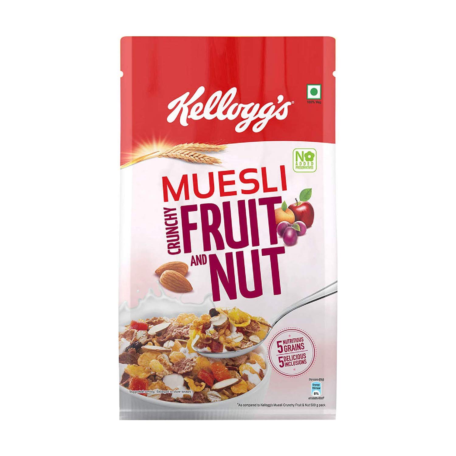 Kellogg's Muesli Crunchy Fruit and Nut, Multi-Grain Cereal, High in Iron, Vitamin B and Source of Fibre, 500g