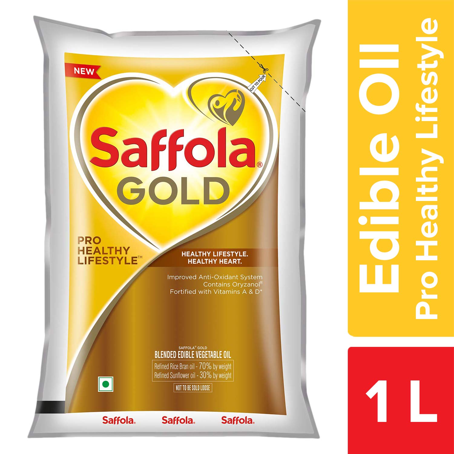Saffola Gold Pro Healthy Lifestyle Edible Oil, 1Lit Pouch