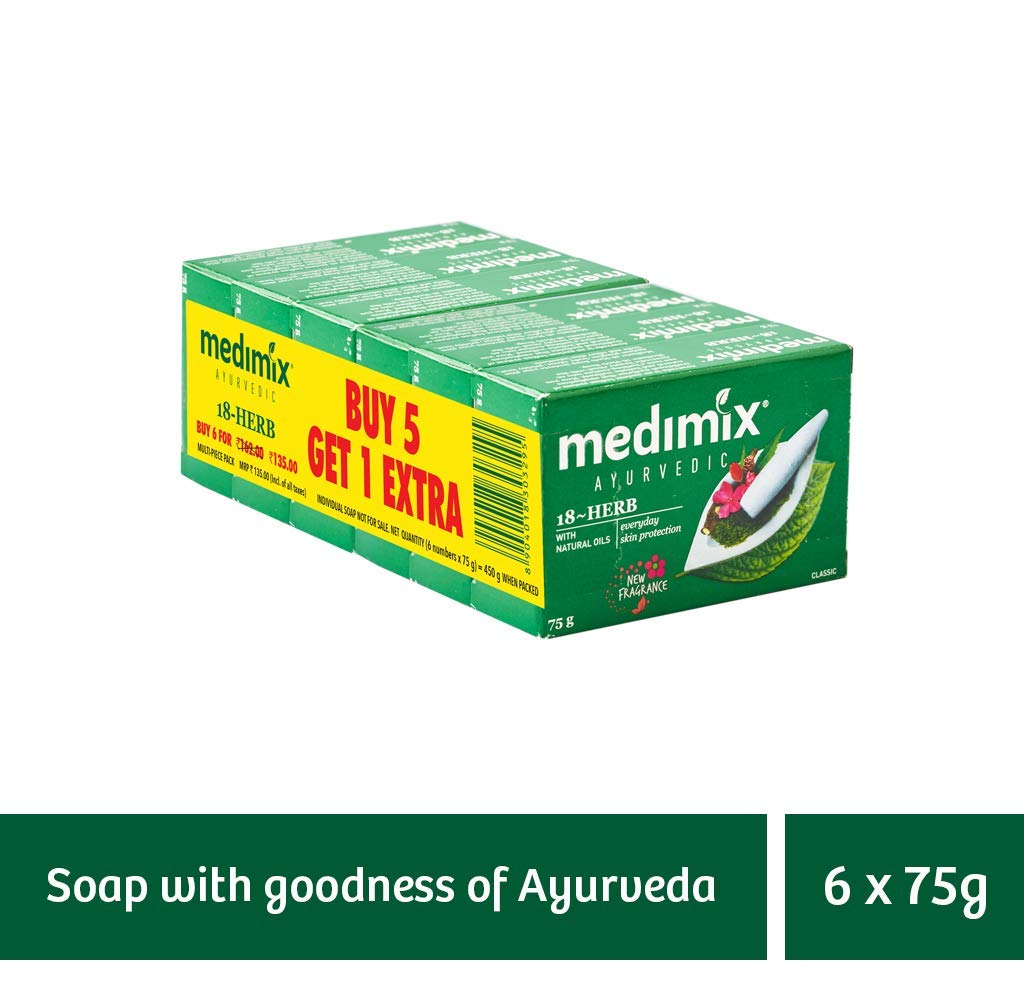 Medimix Bathing Soap - Ayurvedic Classic 18 Herbs, 75 g Buy 5 Get 1 Free